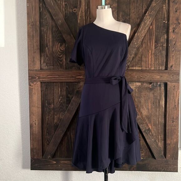 NWT  Elegant One Shoulder Cocktail Dress Ruffle Short Sleeve A Line Party Dress - Picture 4 of 14